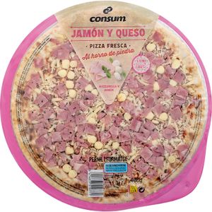 Pizza Jamón y Queso al Horno de Piedra 400 Gr
