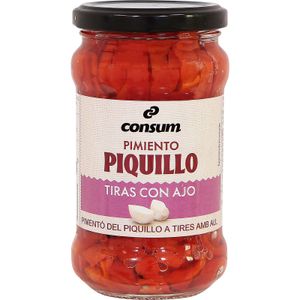 Pimiento Piquillo Tiras con Ajos Frasco 225 Gr
