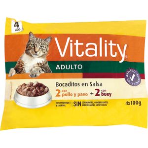 Comida Gatos Salsa Buey/Pollo 4 x 100 Gr