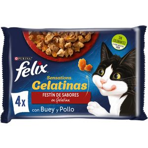 Comida Gato Gelatina Sensations Carne 4 x 85 Gr