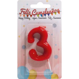 Vela de Aniversario Roja, Número 3 1 U